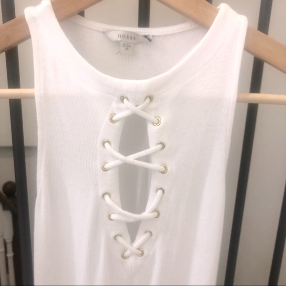 Guess White Bodysuit Criss Cross Keyhole Front - Picture 3 of 7